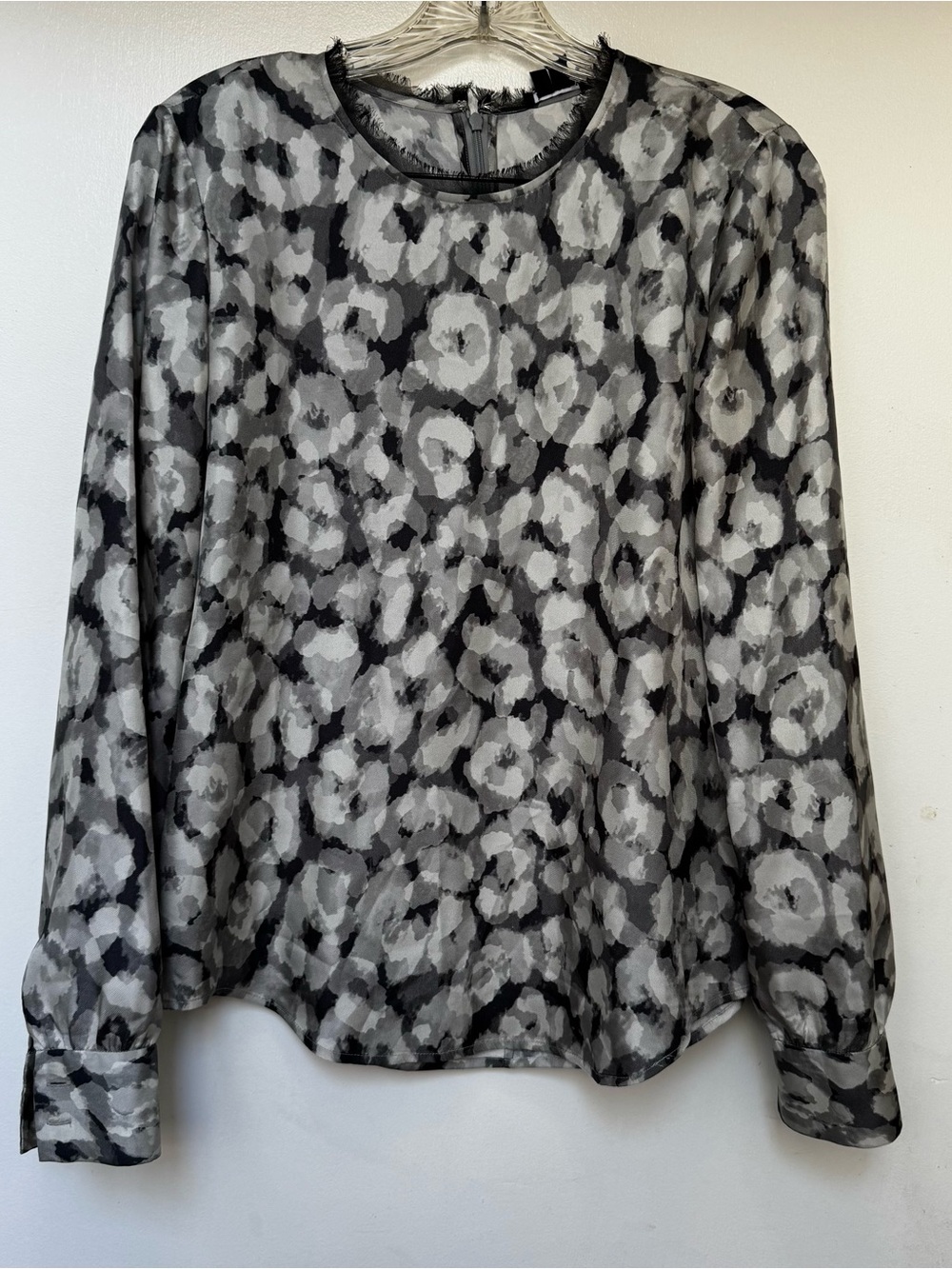 Theory Gray & Black Printed Long-Sleeve Blouse